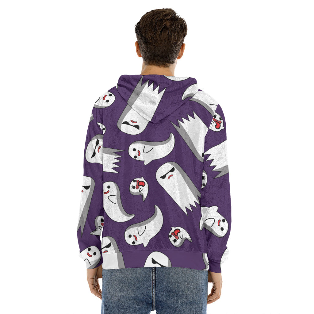 Cartoon Ghost Pattern Print Men's Velvet Pullover Hoodie