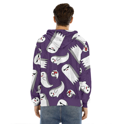 Cartoon Ghost Pattern Print Men's Velvet Pullover Hoodie
