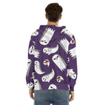 Cartoon Ghost Pattern Print Men's Velvet Pullover Hoodie
