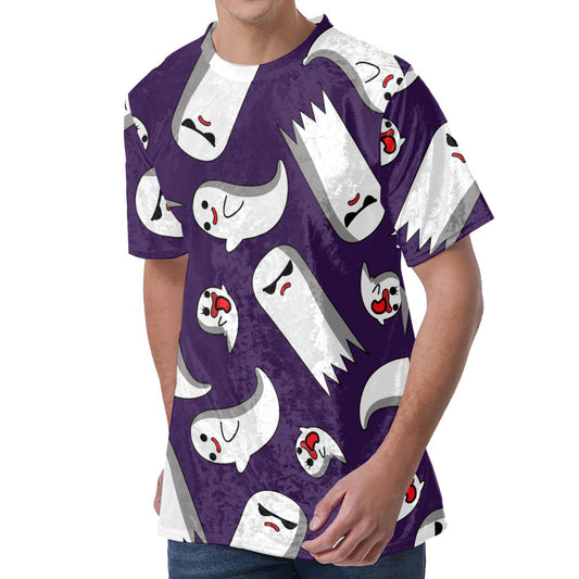Cartoon Ghost Pattern Print Men's Velvet T-Shirt
