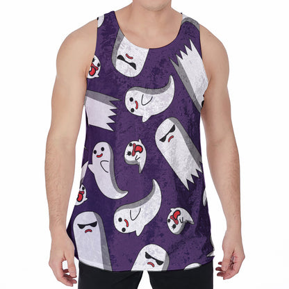 Cartoon Ghost Pattern Print Men's Velvet Tank Top