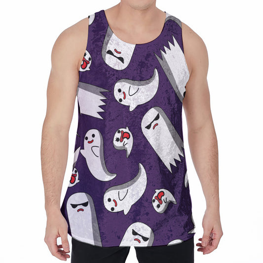 Cartoon Ghost Pattern Print Men's Velvet Tank Top