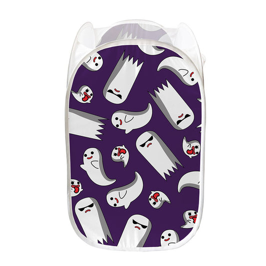 Cartoon Ghost Pattern Print Mesh Laundry Hamper