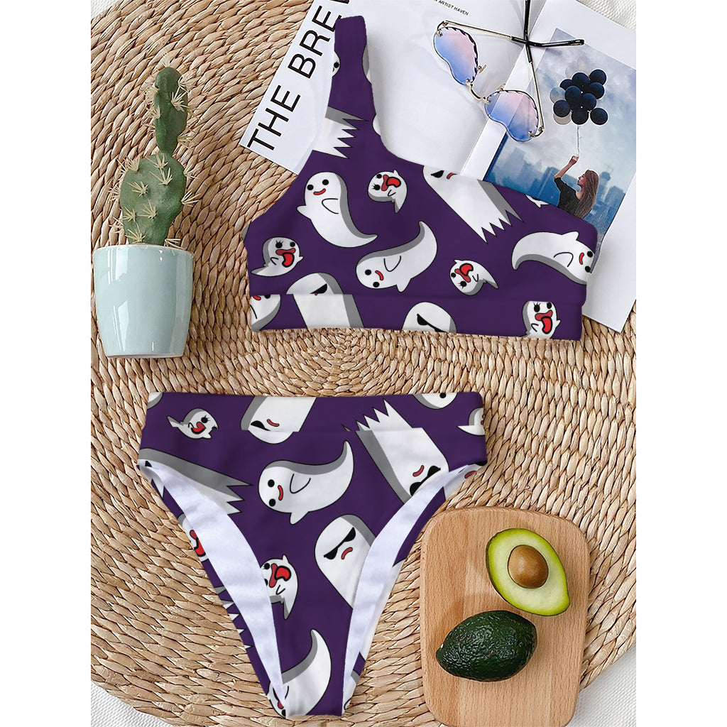 Cartoon Ghost Pattern Print One Shoulder Bikini Top