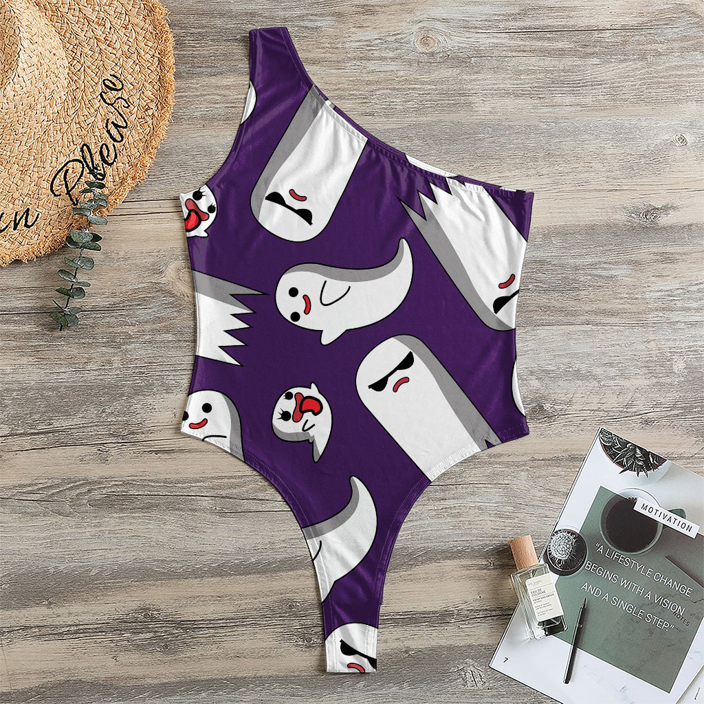 Cartoon Ghost Pattern Print One Shoulder Bodysuit
