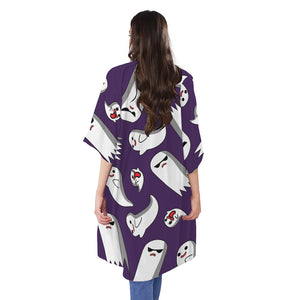 Cartoon Ghost Pattern Print Open Front Beach Cover Up