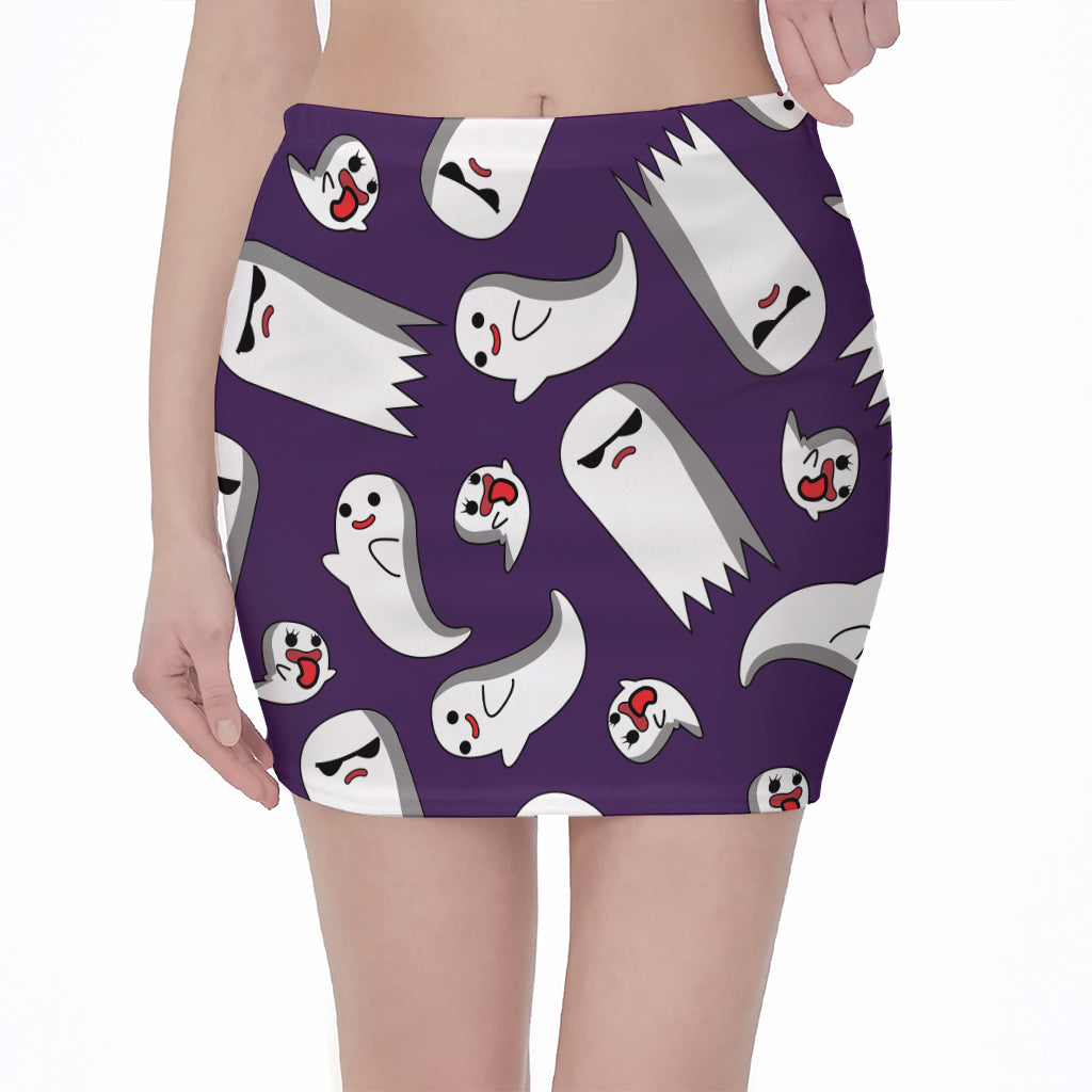 Cartoon Ghost Pattern Print Pencil Mini Skirt