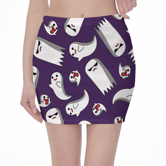 Cartoon Ghost Pattern Print Pencil Mini Skirt