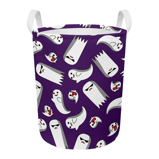 Cartoon Ghost Pattern Print Round Laundry Basket