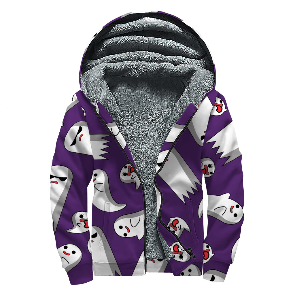 Cartoon Ghost Pattern Print Sherpa Lined Zip Up Hoodie