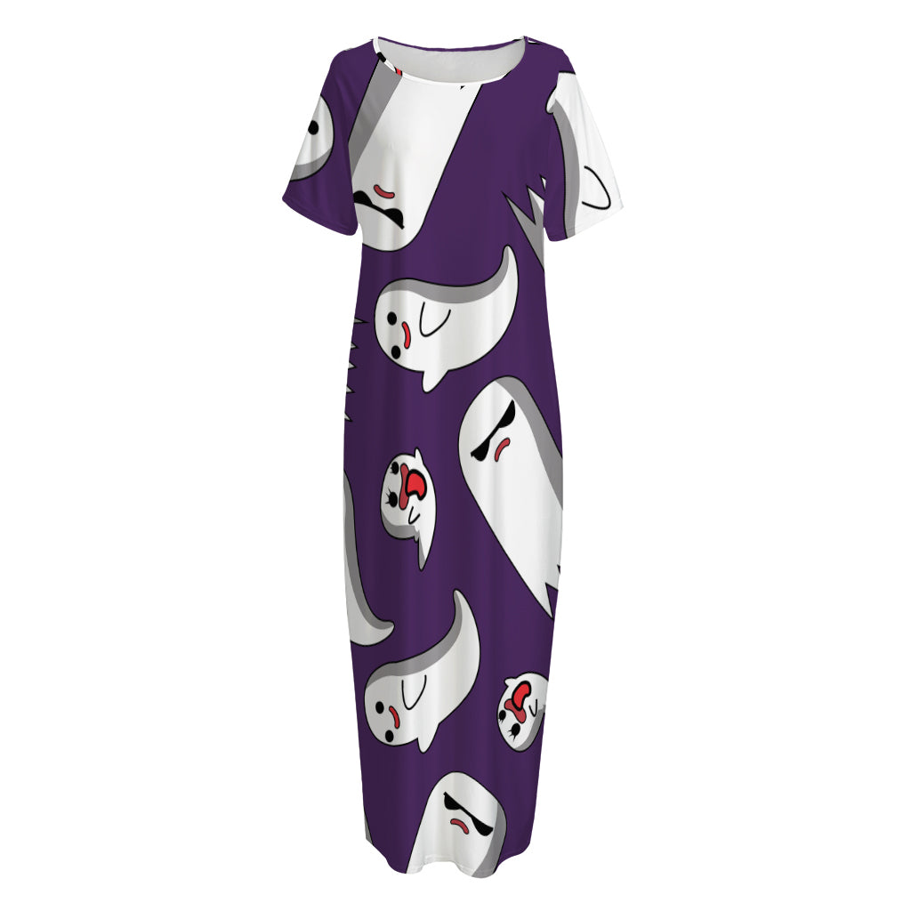 Cartoon Ghost Pattern Print Short Sleeve Long Nightdress