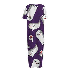 Cartoon Ghost Pattern Print Short Sleeve Long Nightdress