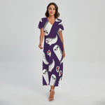 Cartoon Ghost Pattern Print Short Sleeve Maxi Dress