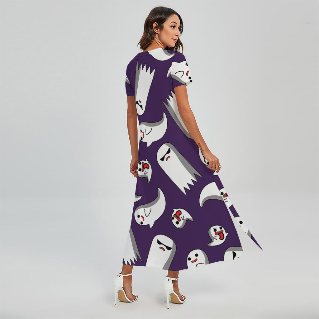 Cartoon Ghost Pattern Print Short Sleeve Maxi Dress