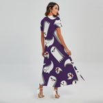 Cartoon Ghost Pattern Print Short Sleeve Maxi Dress