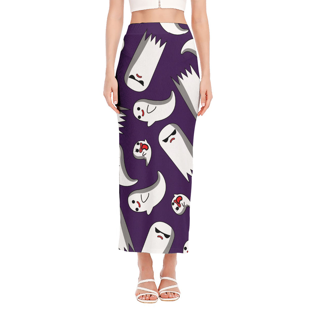Cartoon Ghost Pattern Print Side Slit Maxi Skirt