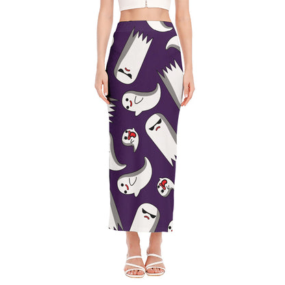 Cartoon Ghost Pattern Print Side Slit Maxi Skirt