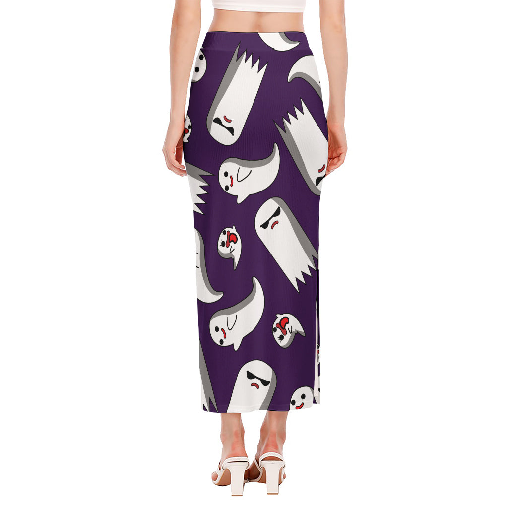 Cartoon Ghost Pattern Print Side Slit Maxi Skirt