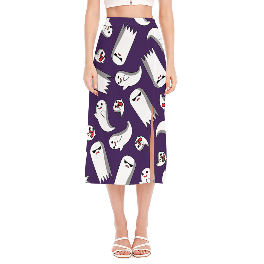 Cartoon Ghost Pattern Print Side Slit Midi Skirt
