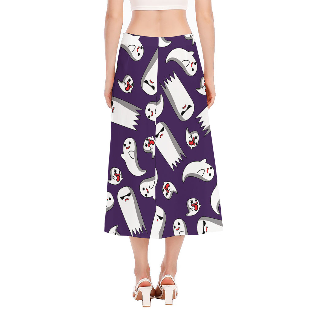 Cartoon Ghost Pattern Print Side Slit Midi Skirt