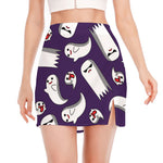 Cartoon Ghost Pattern Print Side Slit Mini Skirt