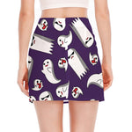Cartoon Ghost Pattern Print Side Slit Mini Skirt