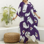 Cartoon Ghost Pattern Print Silk V-Neck Kaftan Dress