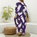 Cartoon Ghost Pattern Print Silk V-Neck Kaftan Dress