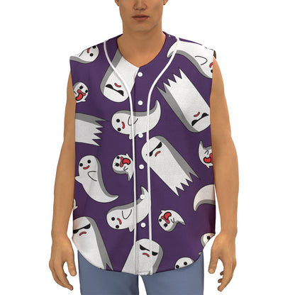 Cartoon Ghost Pattern Print Sleeveless Baseball Jersey