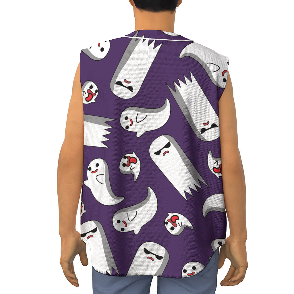 Cartoon Ghost Pattern Print Sleeveless Baseball Jersey