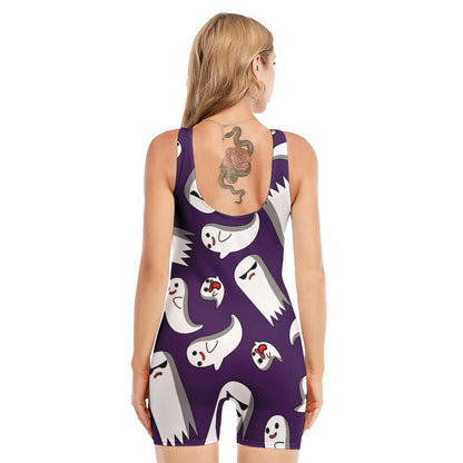 Cartoon Ghost Pattern Print Sleeveless One Piece Swimsuit