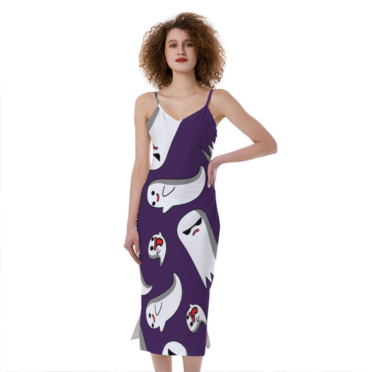 Cartoon Ghost Pattern Print Slim Fit Midi Cami Dress