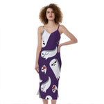 Cartoon Ghost Pattern Print Slim Fit Midi Cami Dress