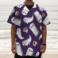 Cartoon Ghost Pattern Print Textured Short Sleeve Shirt