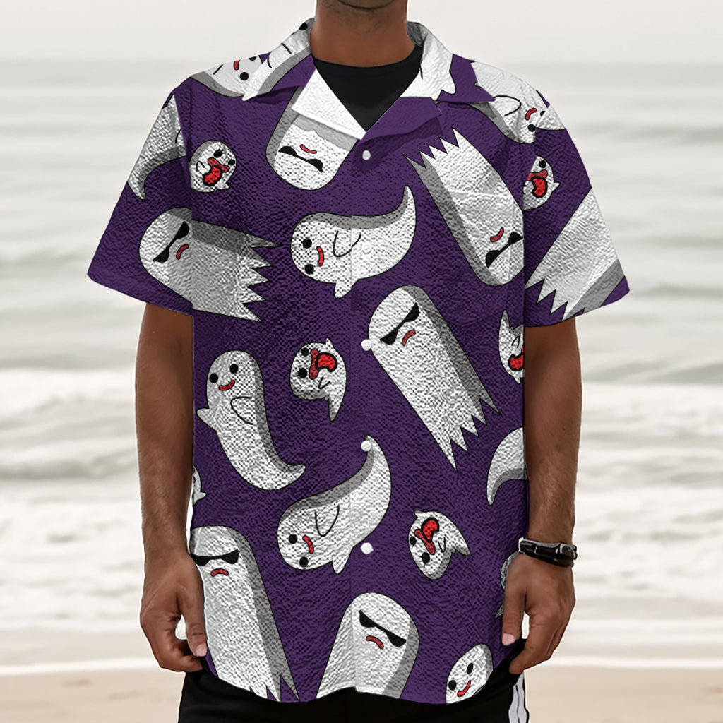 Cartoon Ghost Pattern Print Textured Short Sleeve Shirt