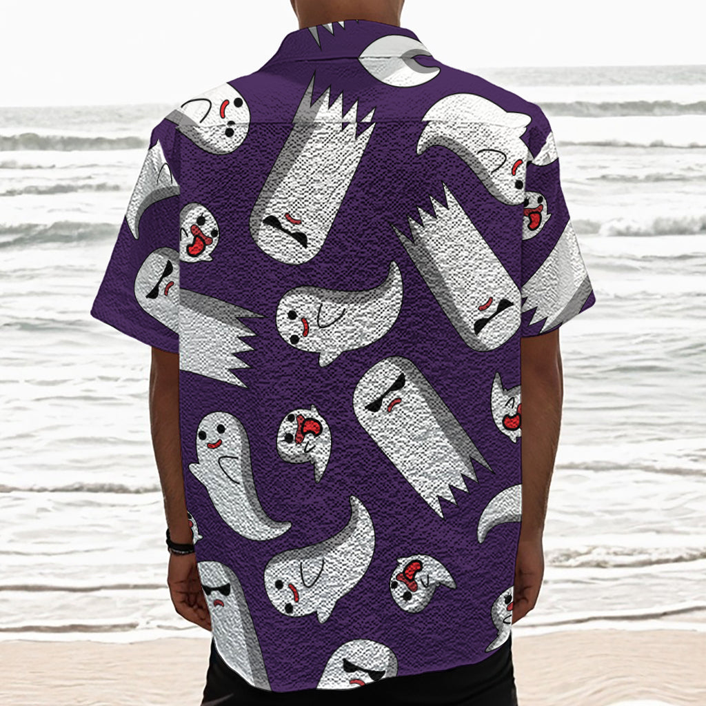 Cartoon Ghost Pattern Print Textured Short Sleeve Shirt