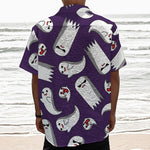 Cartoon Ghost Pattern Print Textured Short Sleeve Shirt