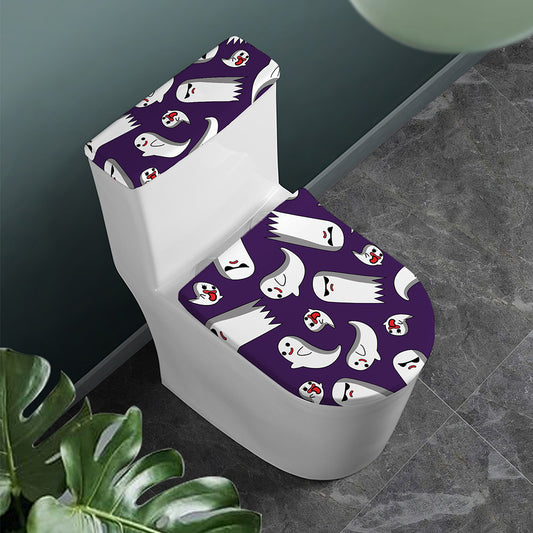 Cartoon Ghost Pattern Print Toilet Lid And Tank Cover Set