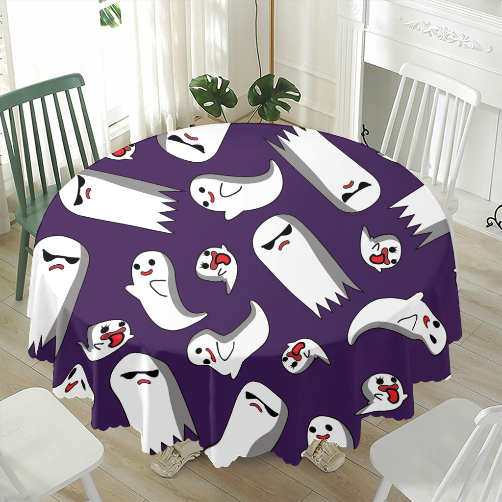 Cartoon Ghost Pattern Print Waterproof Round Tablecloth