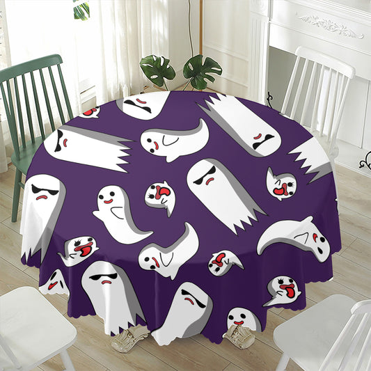 Cartoon Ghost Pattern Print Waterproof Round Tablecloth
