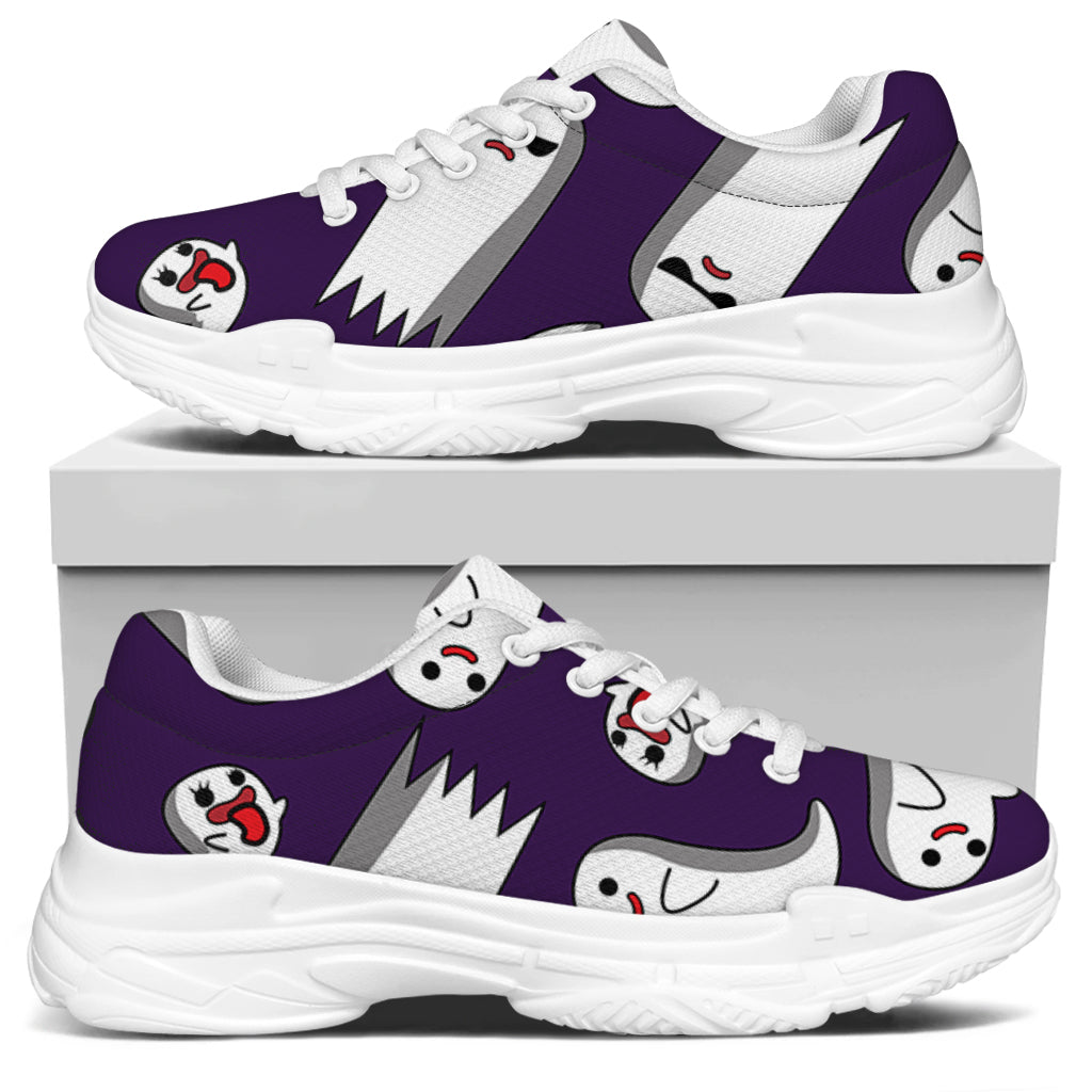 Cartoon Ghost Pattern Print White Chunky Shoes