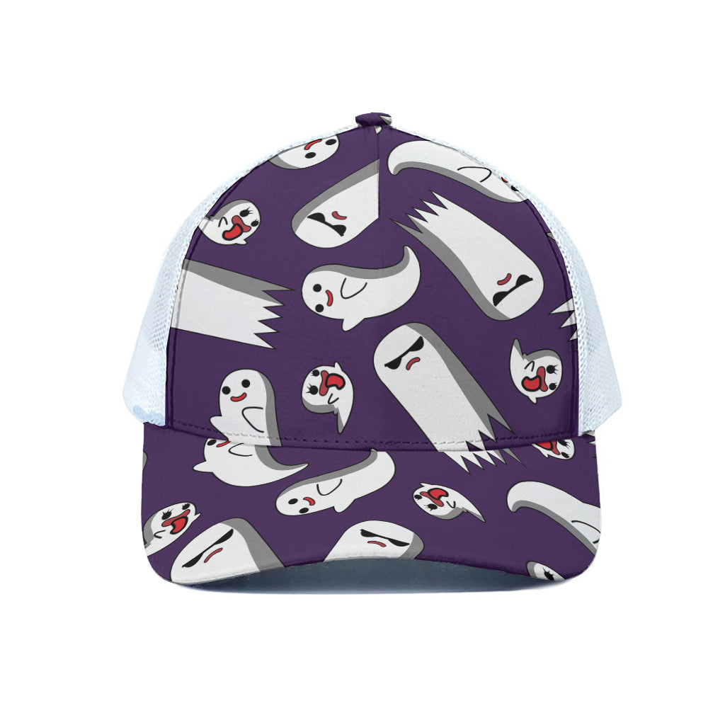 Cartoon Ghost Pattern Print White Mesh Trucker Cap