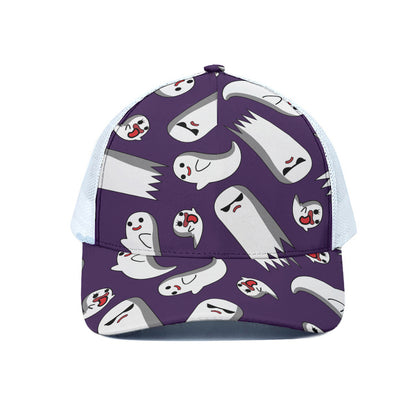 Cartoon Ghost Pattern Print White Mesh Trucker Cap