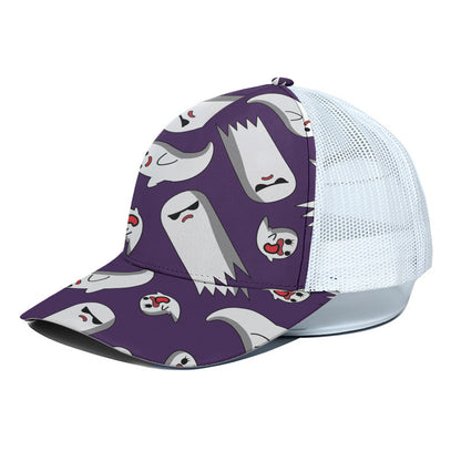 Cartoon Ghost Pattern Print White Mesh Trucker Cap