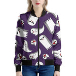 Cartoon Ghost Pattern Print Women's Bomber Jacket