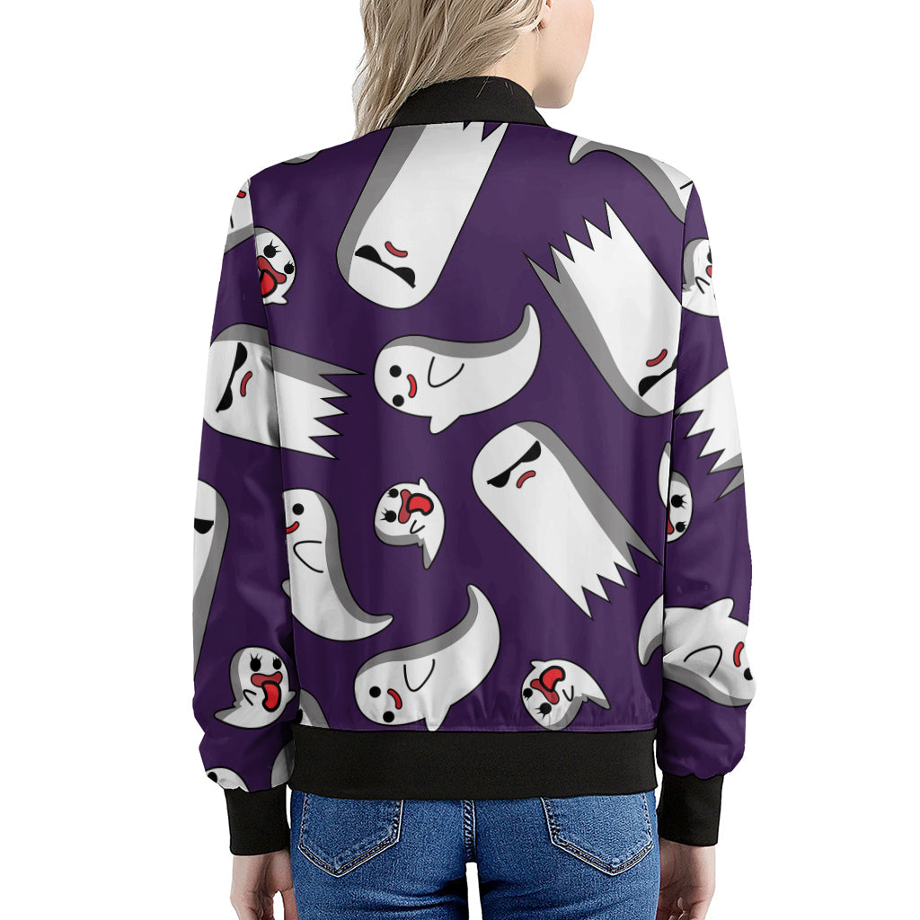 Cartoon Ghost Pattern Print Women's Bomber Jacket