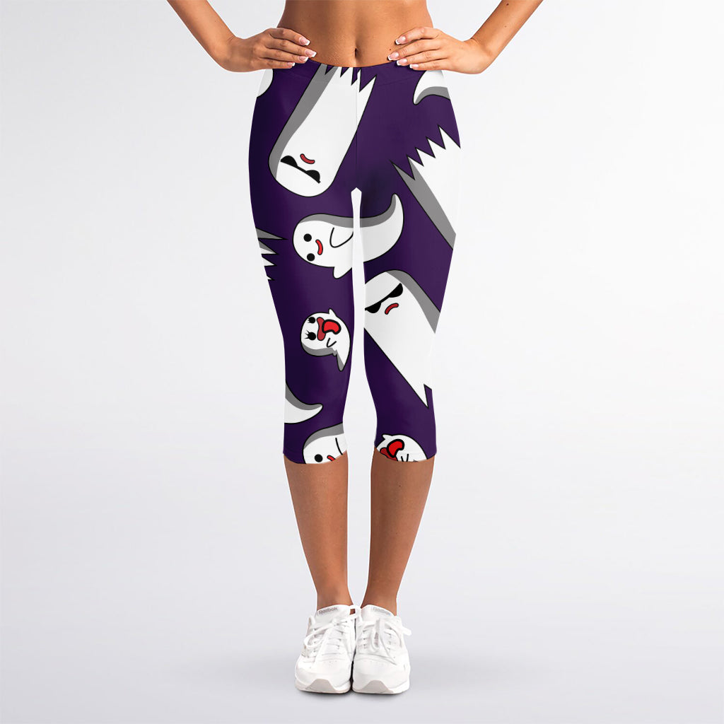 Cartoon Ghost Pattern Print Women's Capri Leggings