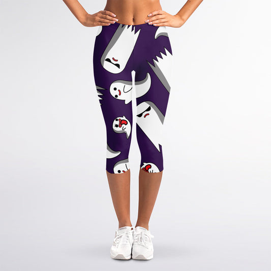 Cartoon Ghost Pattern Print Women's Capri Leggings