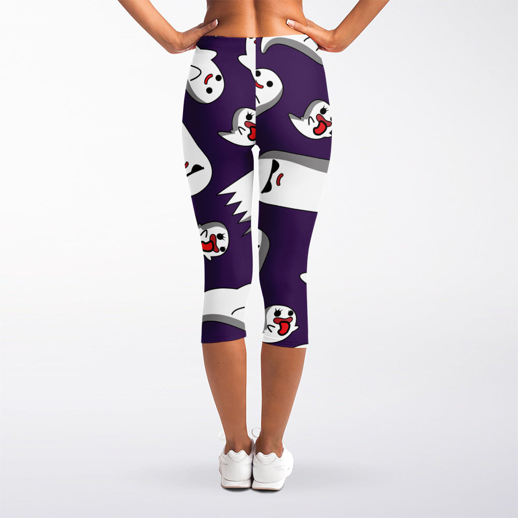 Cartoon Ghost Pattern Print Women's Capri Leggings