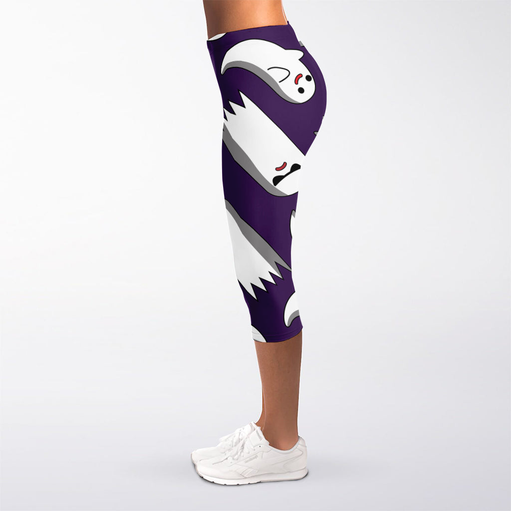 Cartoon Ghost Pattern Print Women's Capri Leggings